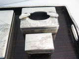 Super Rare Early 1900S Japanese 950 Sterling Silver Smokers Set In Original Case