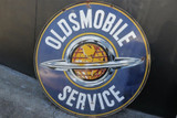 RARE SUPERB c1950's 60" AMERICAN OLDSMOBILE SERVICE DOUBLE SIDED PORCELAIN SIGN
