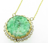 1950’s 14k Gold Carved Fruit & Flowers Jadeite and Natural Seed Pearl Necklet