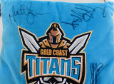 Gold Coast Titans signed supporters pillow. 6 hand signed signatures