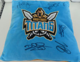 Gold Coast Titans signed supporters pillow. 6 hand signed signatures