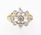Vintage Star Design 1.00ct Diamond 14k Yellow Gold Cluster Ring Size T Val $5285
