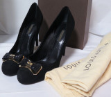 Louis Vuitton Black 4.5 inch Crystal Heels in Size 39.5 Worn Once In Box