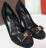 Louis Vuitton Black 4.5 inch Crystal Heels in Size 39.5 Worn Once In Box