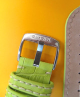 22MM GERMAN MADE GREEN LEATHER STITCHED STRAP & STEEL BUCKLE BY GLYCINE #V