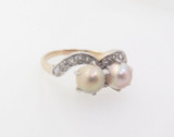 Vintage Natural Pearl & Old Cut Diamond 14k Gold Platinum Ring Size N Val $2965