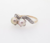 Vintage Natural Pearl & Old Cut Diamond 14k Gold Platinum Ring Size N Val $2965