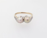 Vintage Natural Pearl & Old Cut Diamond 14k Gold Platinum Ring Size N Val $2965