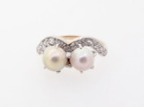 Vintage Natural Pearl & Old Cut Diamond 14k Gold Platinum Ring Size N Val $2965