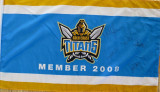 RARE 2008 GOLD COAST TITANS SIGNED SUPPORTERS LARGE FLAG. 5 SIGNATURES.