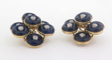 Vintage Pair Of Lapis Lazuli & Diamond Set 18ct Gold Earrings Val $6890