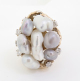 A Large Baroque Cultured pearl & Diamond 14k Gold Dress ring Size K Val $6900