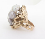 A Large Baroque Cultured pearl & Diamond 14k Gold Dress ring Size K Val $6900