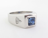 A Gentlemen's Platinum, Ceylon Sapphire & Trilliant Cut Diamond Ring Size S Val $15220