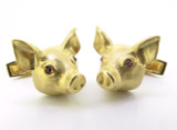 A Fine Pair Of E. Wolfe & Co 18K Gold & Ruby Gentlemens Pig Cufflinks