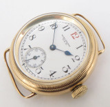 Rare Vintage 1927 Waltham 17J 18k Gold Military Style Case Wrist Watch Serviced