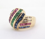 Sapphire Ruby Emerald & Diamond 18k Gold Ladies Dress Ring Size O Val $5305