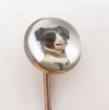 Antique Victorian Reverse Intaglio Essex Crystal Jack Russell Gold Stick Pin