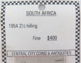 RARE NICE GRADE 1954 SOUTH AFRICA 2 1/2 SHILLINGS. PROFESSIONALLY GRADED FINE.