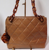 Vintage 1990s Chanel Tan Leather Tote With Tortoise Chain Link Handles