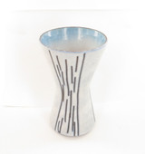 Stylish European Pottery Art Vase With Linear pattern & Mottled blue Matt Glaze