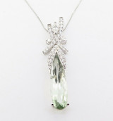 Impressive Green Quartz & 1ct Diamond Set 14K Gold Pendant & Chain Val $5495