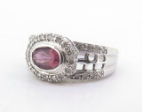 14k White Gold Pink Tourmaline & Diamond Halo Dress Ring Size P Val $3140