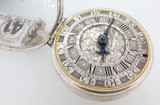 C.1700 PIERRE TOLLOT SILVER CHAMPLEVE PAIR CASED VERGE POCKET WATCH