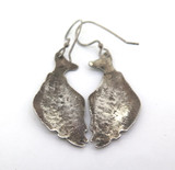 Handmade Unusual Stylised Sole Fish Patinated Sterling Silver Earrings 4.78g