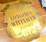 Vintage Longines Wittnauer Watches Agency Ornate Engraved Brass Large Sign