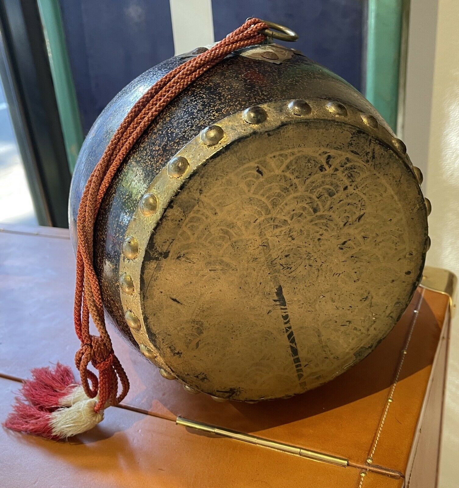 Antique Japanese Ceremonial Lacquer Wooden Taiko Drum Meiji period