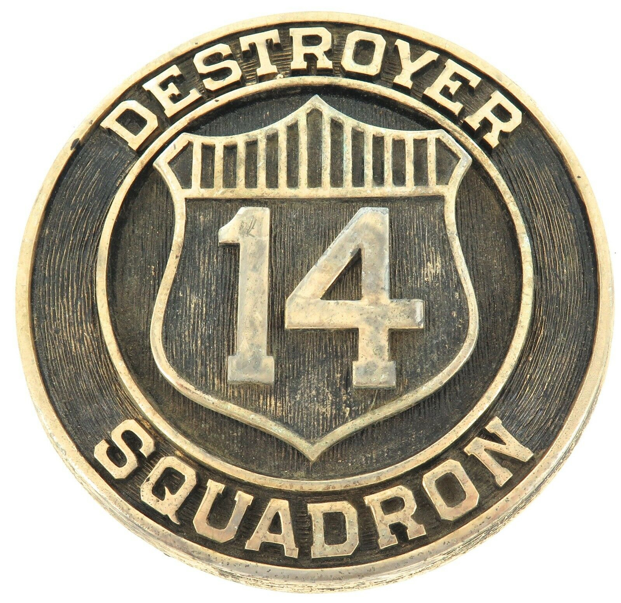 SCARCE US NAVY “DESTROYER SQUADRON 14” LARGE BRONZE / BRASS PLAQUE.