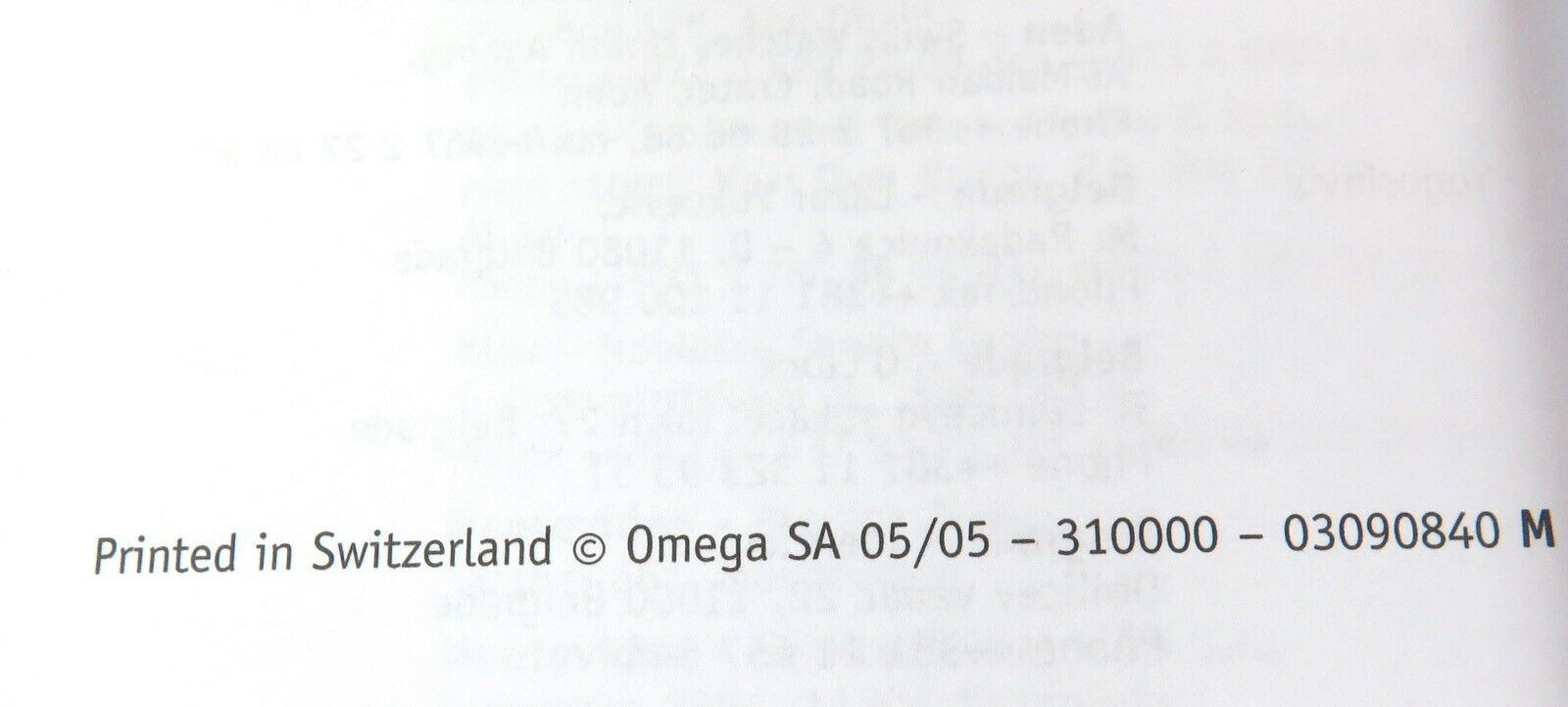 OMEGA 2005 OPERATING INSTRUCTIONS BOOK. VARIOUS MODELS