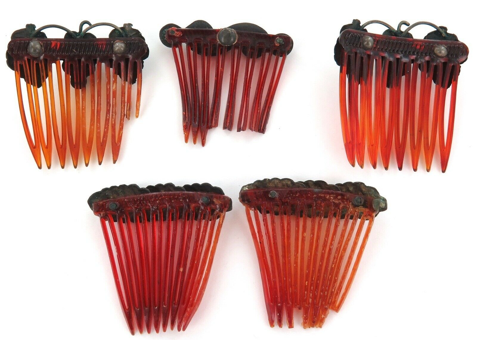 5 SUPERB ART NOUVEAU ERA / EARLY 1900s METAL & CELLULOID HAIR COMBS ...
