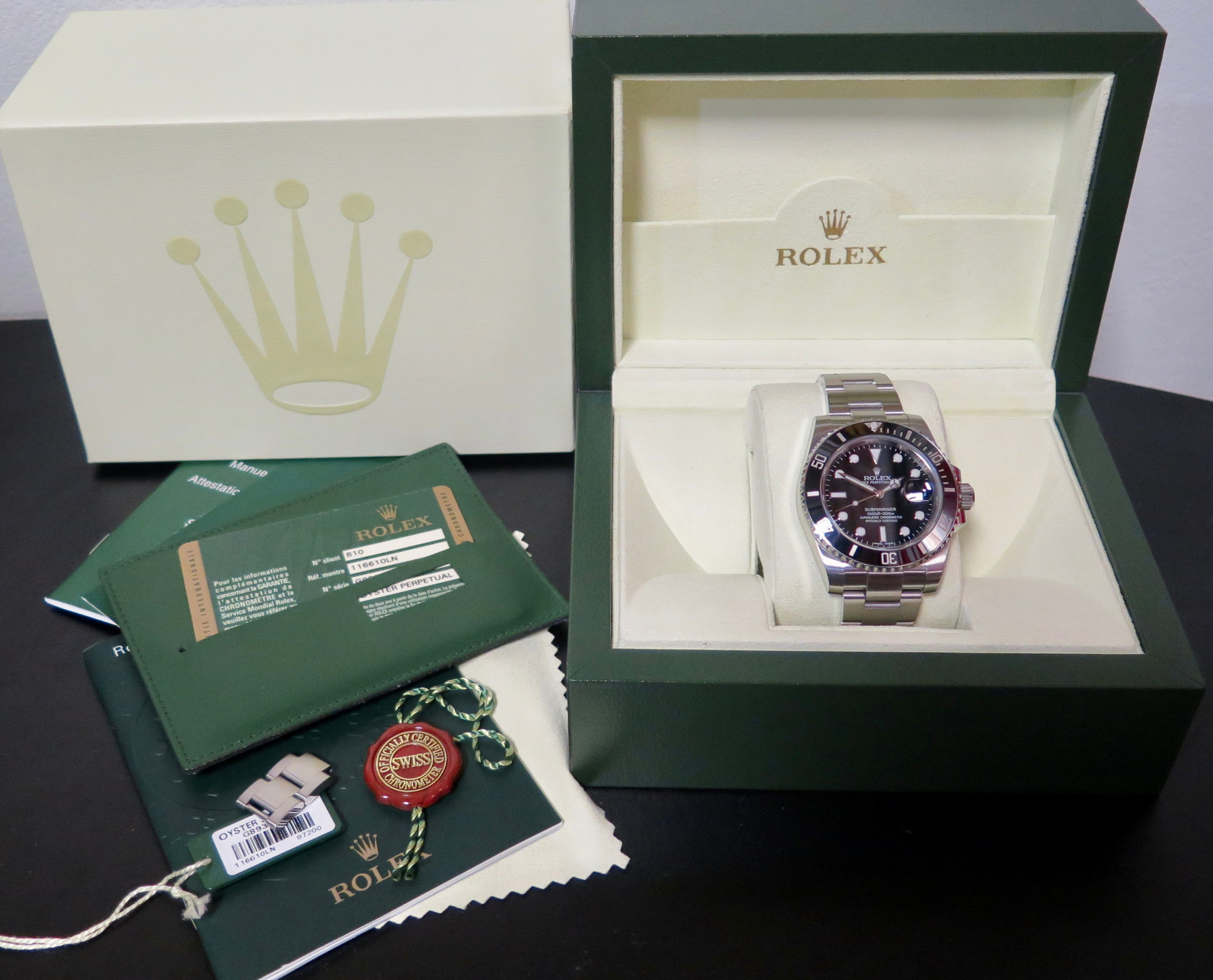 ROLEX ギフトボックスセット Auth 2012 Rolex Ceramic Submariner Steel Wrist Watch Full Box Set