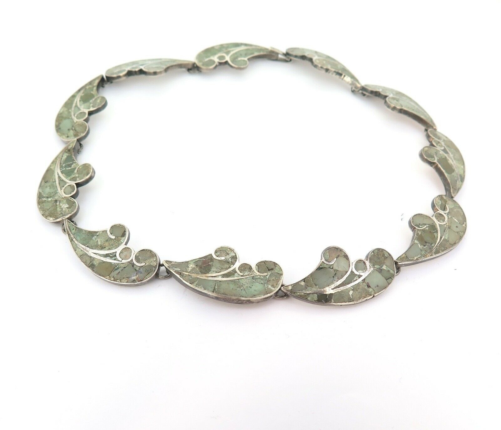 Fabulous Vintage Mexican Sterling Silver Inlaid Stone Necklace