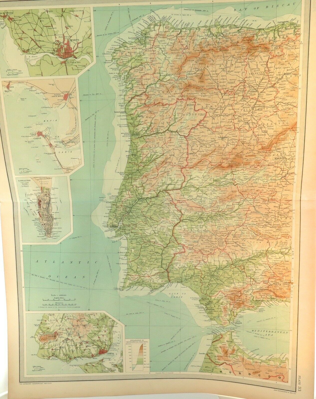 1922 SUPERB SCARCE LARGE MAP of SPAIN & PORTUGAL WESTERN SECTION — free download