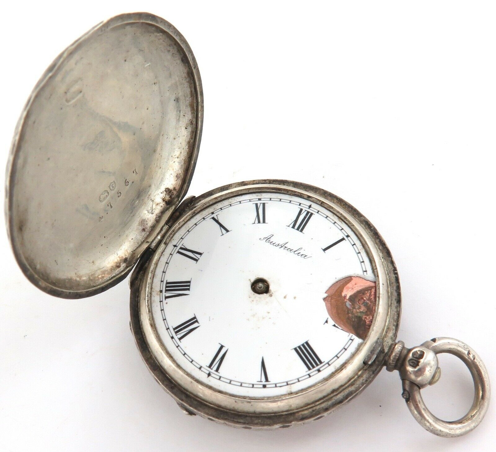 c1882 SUPER RARE “AUSTRALIA” BRAND STERLING SILVER KEY WIND POCKET