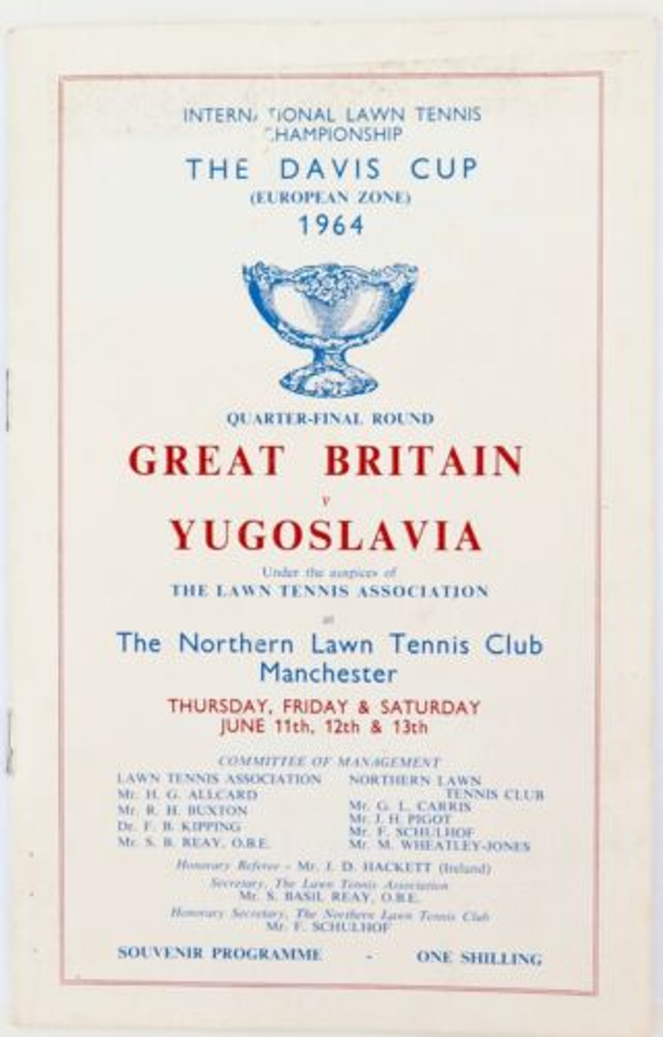 SCARCE 1964 DAVIS CUP PROGRAMME. GREAT BRITAIN v YUGOSLAVIA