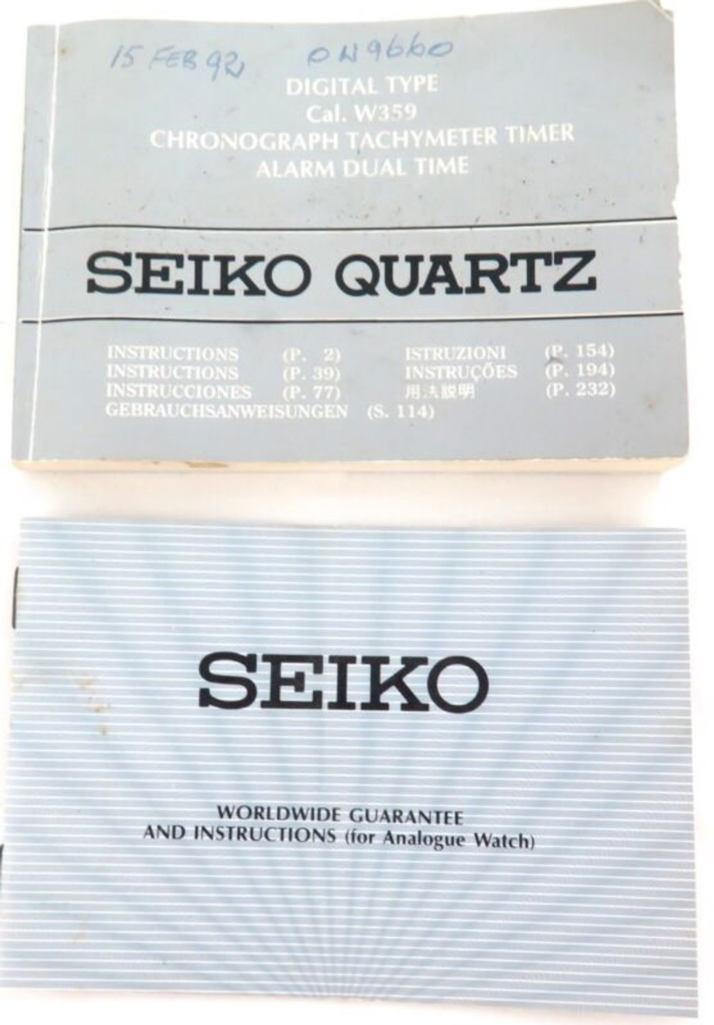 Seiko Chronograph Cal. W359 Instruction Booklet + Guarantee - Harrington &  Co.