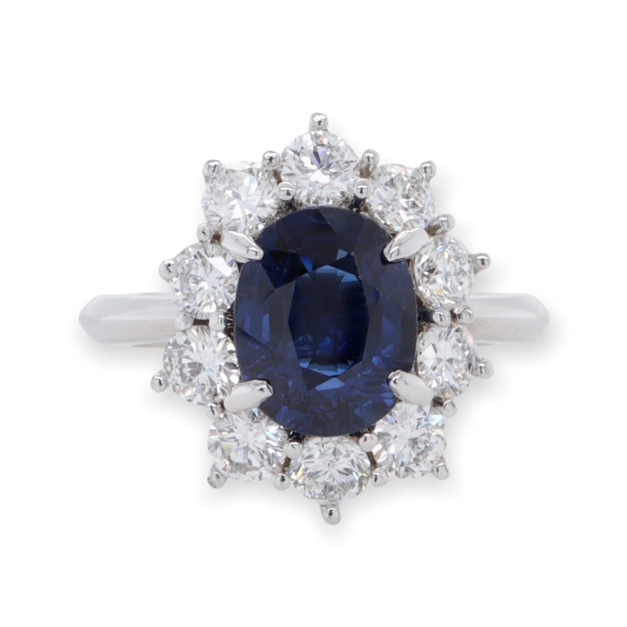 Exquisite Deep Blue Sapphire Diamond Halo 18ct Gold Ring