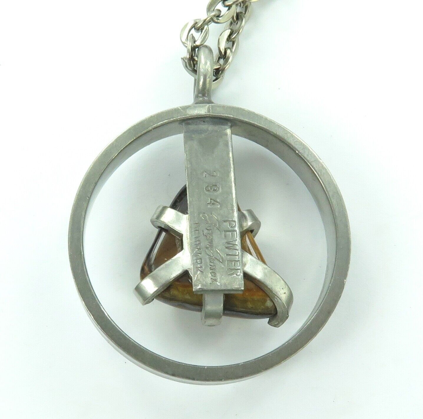 Vintage Modernist Denmark Jorgen Jensen Signed Pewter Tigers Eye 