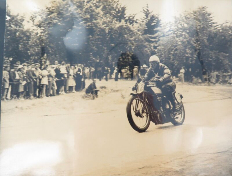 Rare 1946 Ballarat Motorbike Race Large Photo. Junior T.T. Ballarat 1/1/46, 3rd. Harrington & Co.