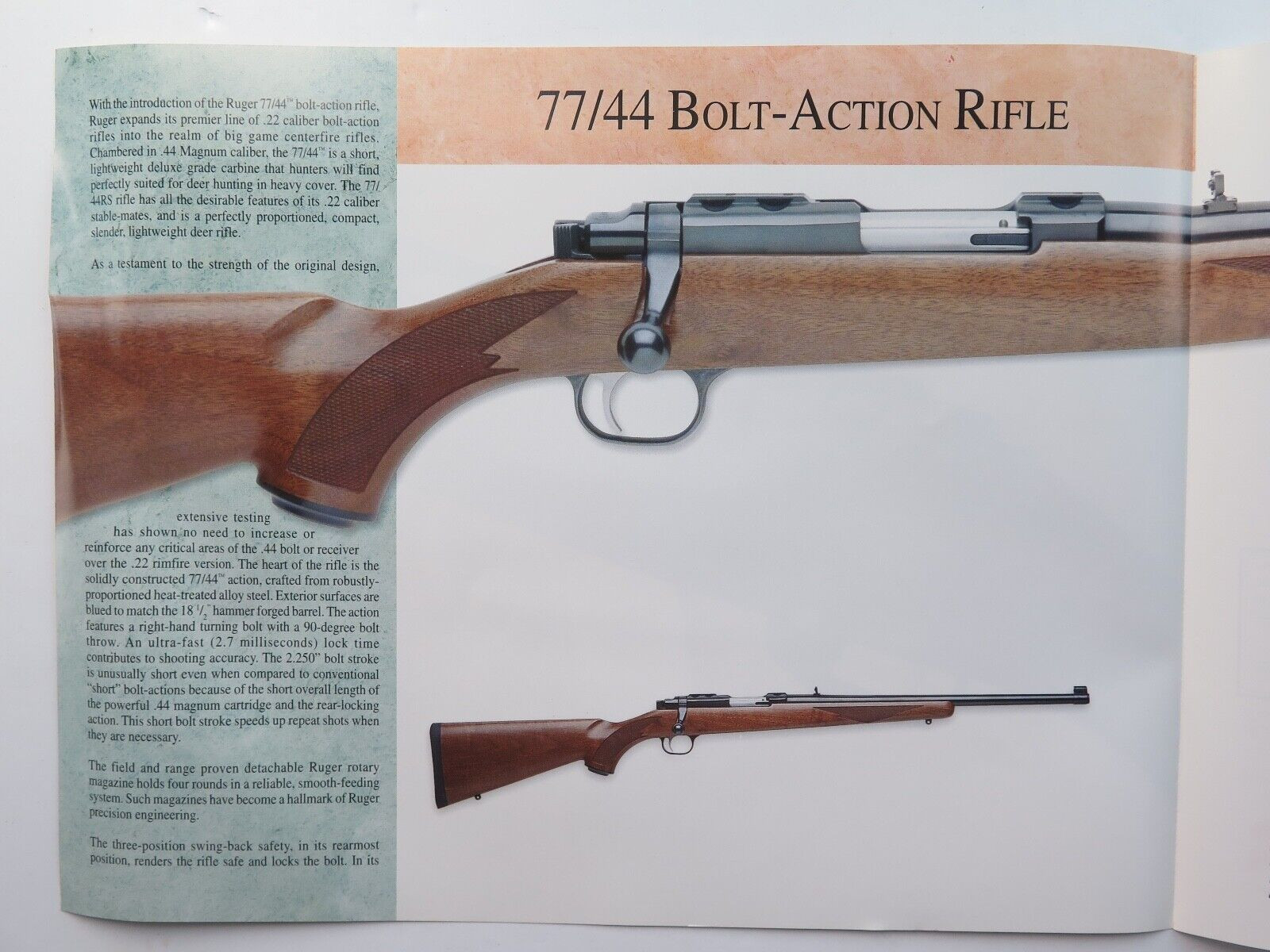 Large Sized Sales Brochure - Ruger 77/44 Bolt-Action Rifle ...
