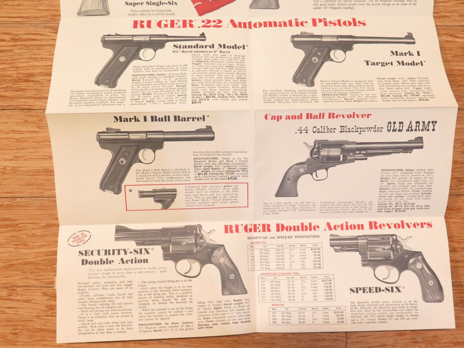 Catalogue Dépliant Sturm Ruger 1974 - Armes à Feu Fusils Revolvers Pistolets - Vintage
