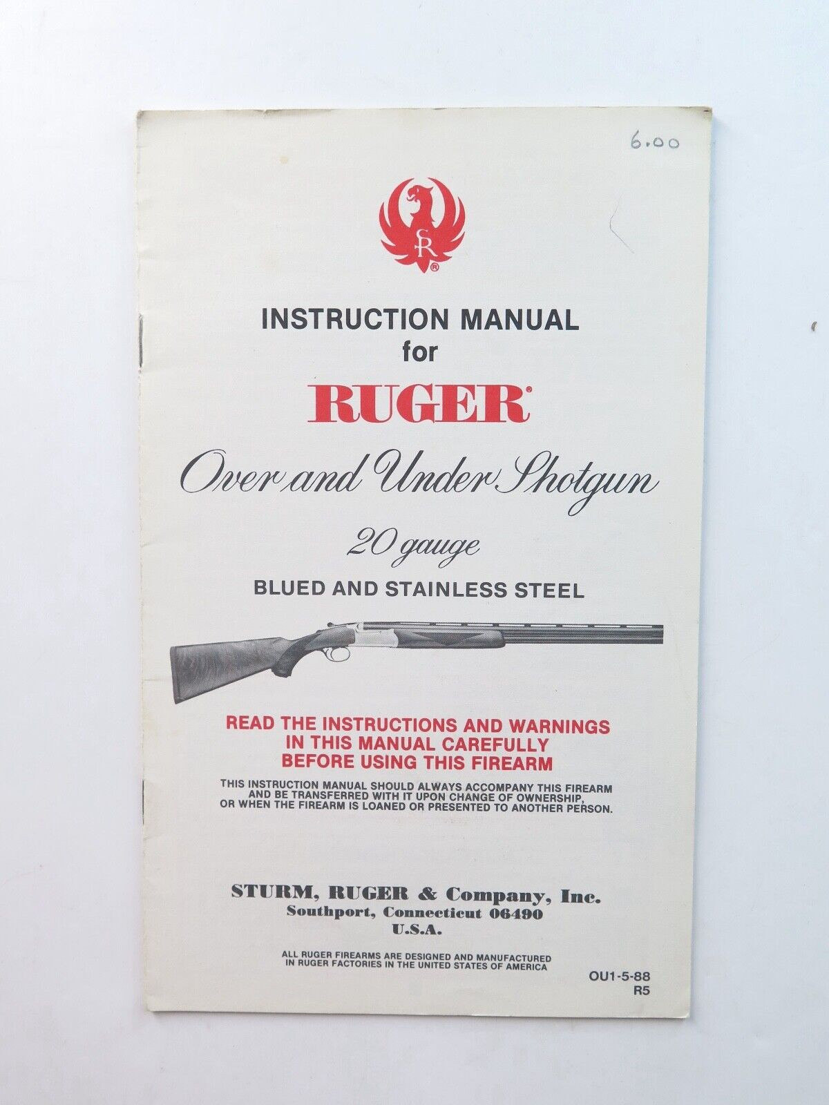 1988 Instruction Manual for Ruger Over and Under Shotgun 20 ...