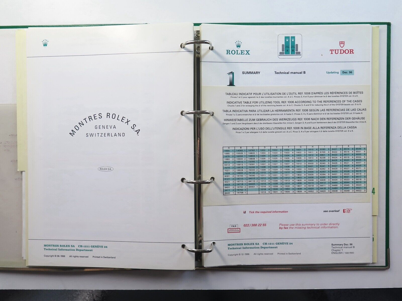 90s Rolex Tudor Service Information Technical Manual Folder, B 