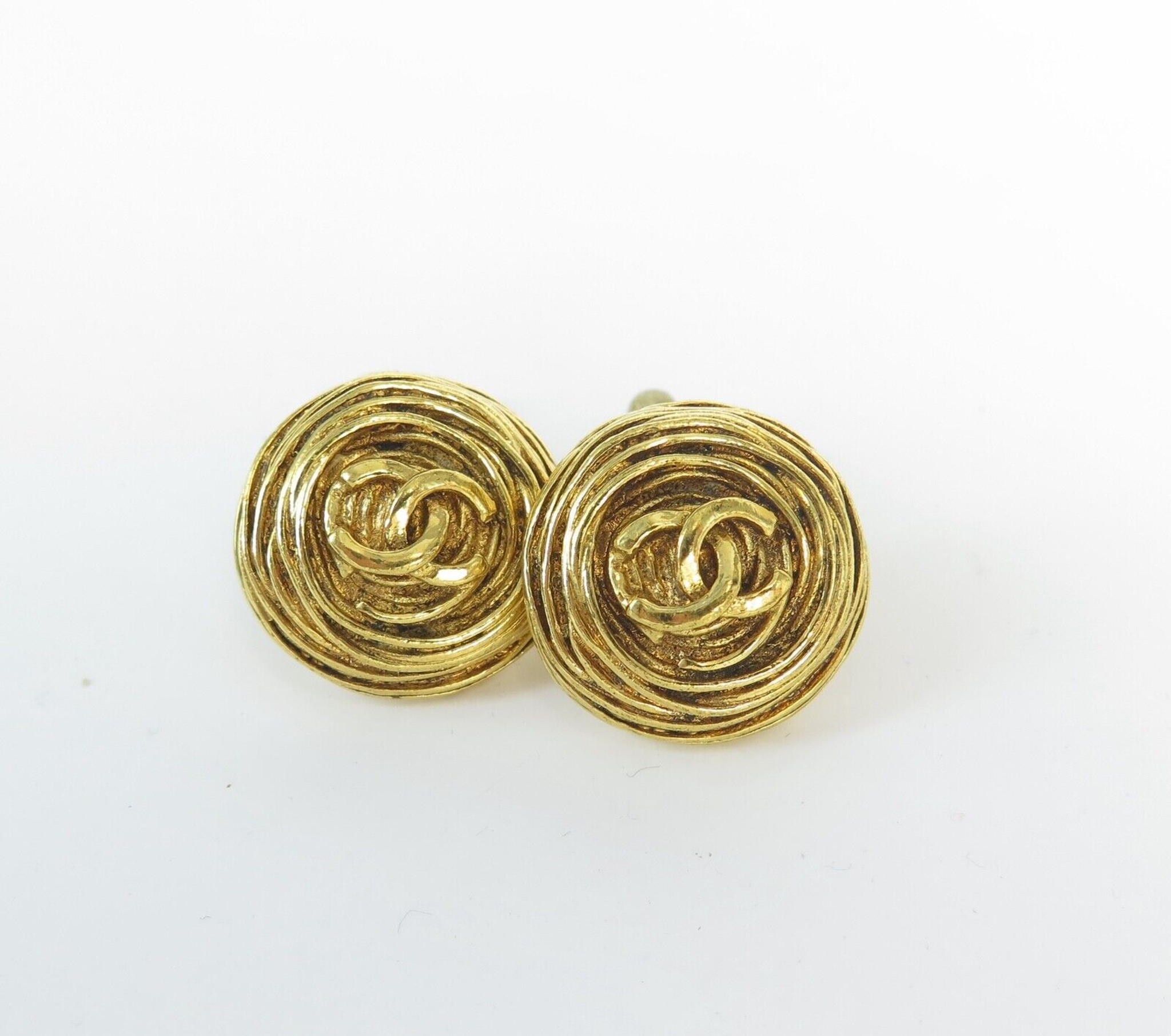 Chanel Vintage CC Gold Tone ClipOn Earrings Chanel  TLC