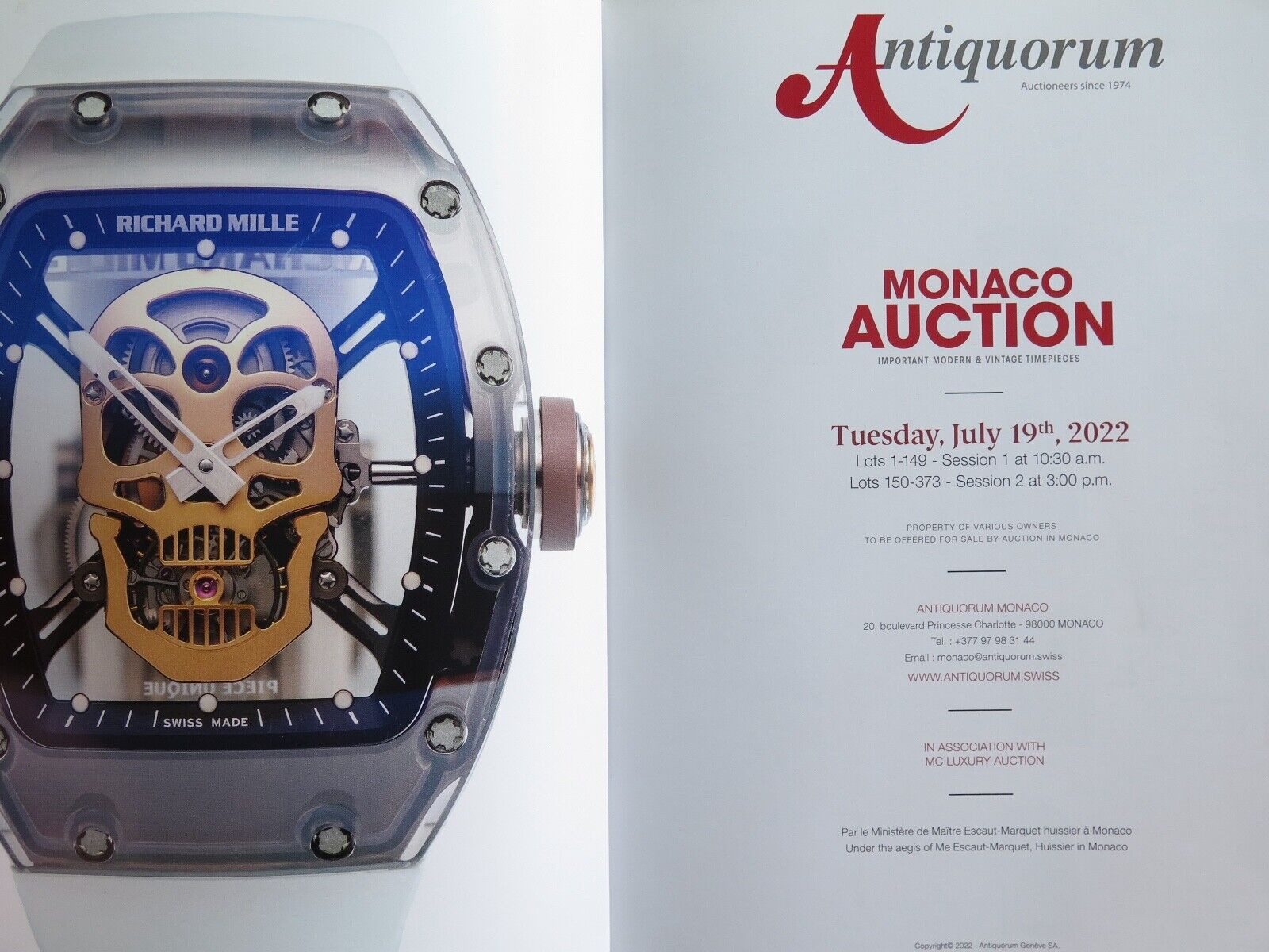 Antiquorum Watch Auction Catalogue. Modern & Vintage Timepieces, Monaco