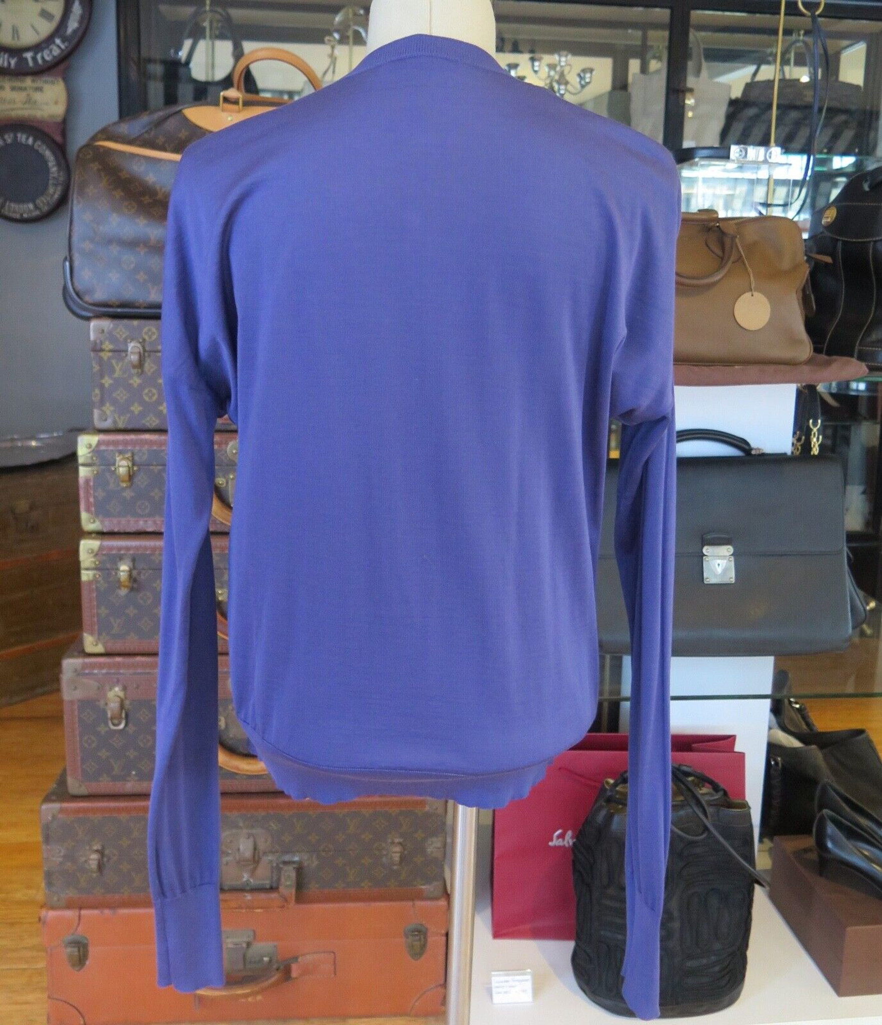 Vintage Louis Vuitton Blue 100% Silk Button Up Cardigan Jacket - Harrington  & Co.
